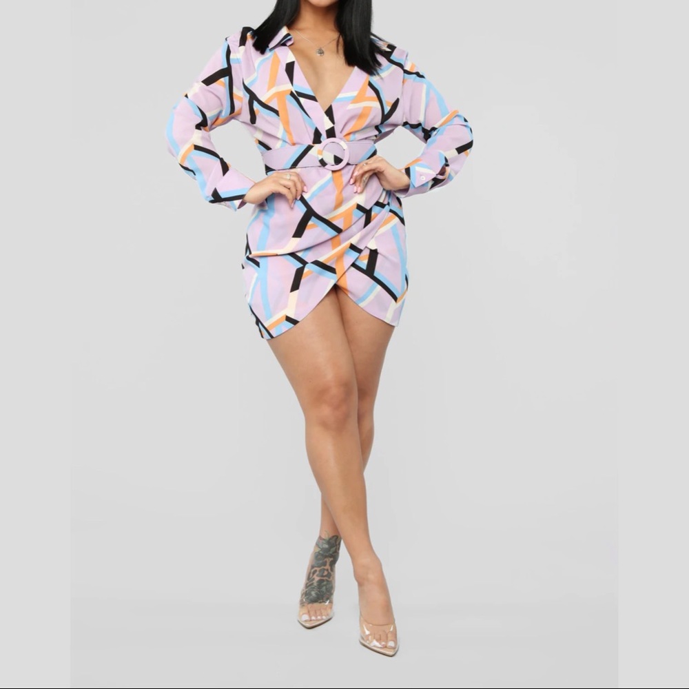 NEW Long-Sleeve Lavender/Combo Mini Dress